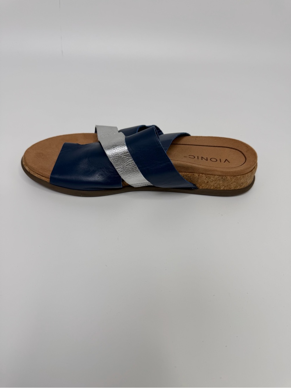 Vionic Blue & Silver Luelle Strappy Toe Loop Leather Slide Sandals Size 8.5 - Picture 6 of 9